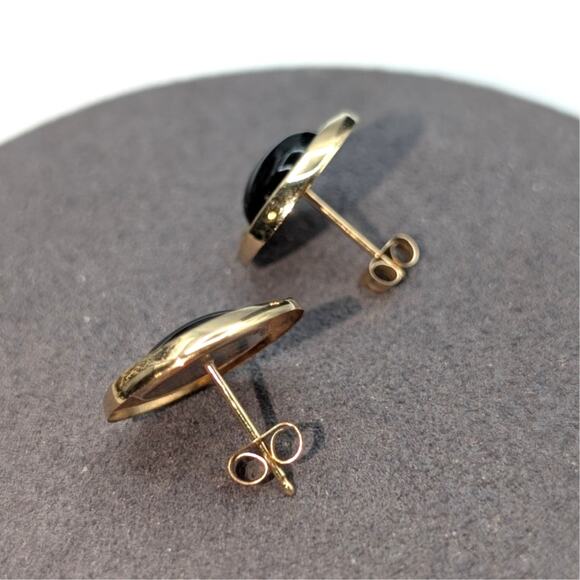 Peter Brams 14K Yellow Gold 10x8 Oval Onyx Cabochon Earrings 1.7 Grams - Picture 2 of 9